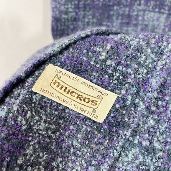 Mucros Handwoven in Ireland Wool Fringe Scarf Gray Purple Abstract Plaid - Picture 4 of 5